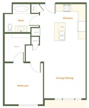 1 Bedroom 1 Bath (B) 105 floor plan